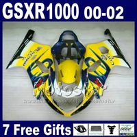 Motorcycle bodywork for SUZUKI GSXR 1000 K2 2000 2001 2002 yellow blue Corona fairing kit GSXR1000 00 - 02 GSX-R1000 with 7 gifts DS8
