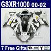 مجموعات جسم Moto لعام 2000 - 2002 Suzuki GSX -R1000 K2 أبيض الأزرق العادلة مجموعة GSXR1000 00 01 02 GSXR 1000 Fairings Bodywork DS64
