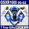 2000年から2002年のモトボディキットスズキGSX -R1000 K2ホワイトブルーフェアリングキットGSXR1000 00 01 02 GSXR 1000フェアリングボディワークDS64