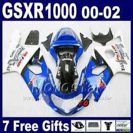 -Kits de carroçaria para 2000 - 2002 SUZUKI GSX-R1000 K2 kit de carenagem branco azul GSXR1000 00 01 02 Carenagens GSXR 1000 Carenagem DS64