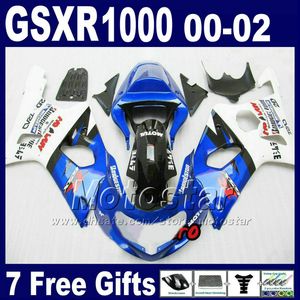 Zestawy ciała moto dla 2000 - 2002 Suzuki GSX -R1000 K2 biały niebieski Zestaw owiewki GSXR1000 00 01 02 GSXR 1000 Fairings Bodywork DS64