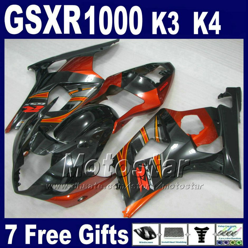 Fairing för Suzuki GSXR 1000 K3 2003 2004 Orange Black Fairing Kit GSXR1000 03 04 GSX R1000 US81