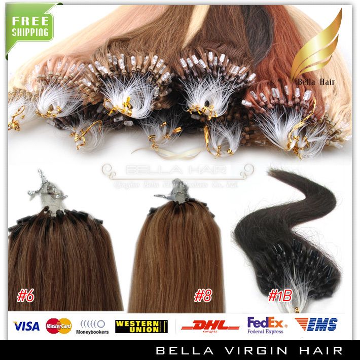 

Indian Virgin Loop Micro Ring Human Hair Extensions 18-24inch 1 2 4 27 24 33 1b Straight 1g/strand 100g/set BELLAHAIR