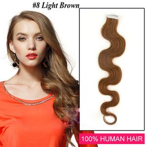 Wholesale - 14" - 24" 100% Human PU EMY Tape Skin Hair Extensions 2.5g/pcs 40pcs&100g/set #8 light brown body wave