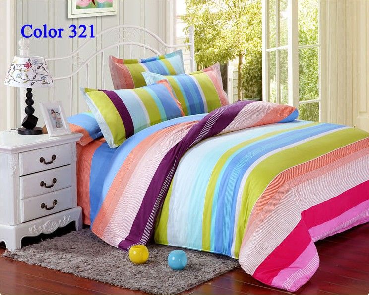 Cheap Bedding Set Duvet Cover Rainbow Stripe Bedclothes Twin Full Queen