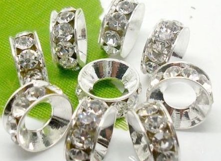 lot 10mm 12mm Beyaz Karışık Çok Molor Rhinestone Gümüş Kaplama Büyük Delik Büyük Delik Kristal Avrupa Boncuklar Malin Gevşek Boncuk Bilezikler8631016