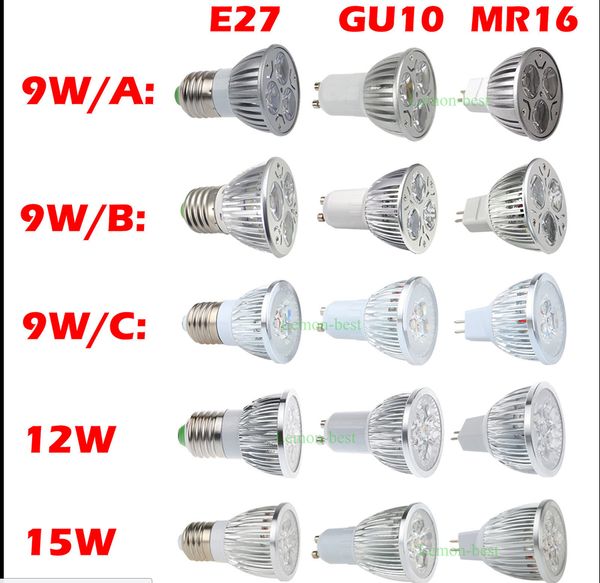 

9 Вт 12 Вт 15 Вт лампы GU10 E27 E26 E14 MR16 разъем светодиодные лампы мощность светодиодные п