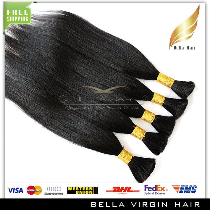 Bultos de cabello Cabello 100% indio sin procesar para trenzar a granel sin accesorio Cabellos humanos rectos sedosos negros naturales sin trama