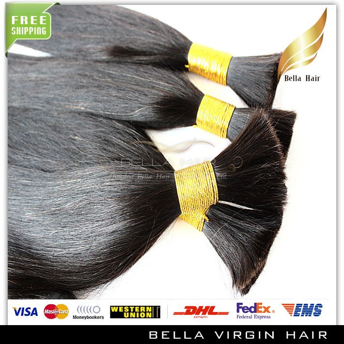 18 20 22 24 24 26 pulgadas Color natural Pasos rectos sin procesar Brasileño Human Bulk Hair 3 paquetes Extensiones de cabello Envío gratis