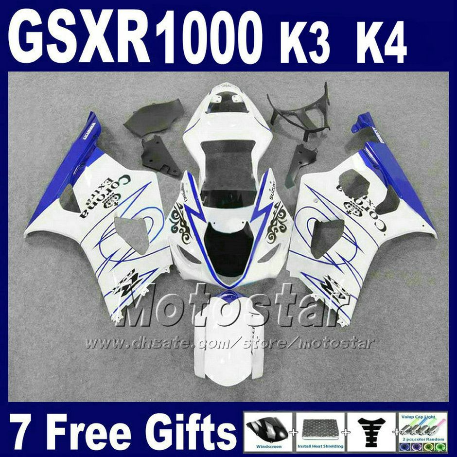 

fairing kit for suzuki gsxr 1000 k3 2003 2004 white blue corona custom fairings set gsxr1000 03 04 gsx r1000 sf257 gifts, Same as picture