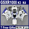 FAIRING KIT FÖR SUZUKI GSXR 1000 K3 2003 2004 Vit Blå Corona Anpassade Fairings Set GSXR1000 03 04 GSX R1000 SF25 + 7 Presenter