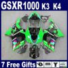 오토바이 페어링 스즈키 GSX-R 1000 K3 2003 2004 GSXR 1000 03 04 GSXR1000 블루 ABS 플라스틱 페어링 키트 SF30 +7 선물