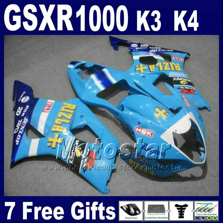 تم تعيين Fairings للدراجات النارية ل Suzuki GSX-R 1000 K3 2003 2004 GSXR 1000 03 04 GSXR1000 Blue ABS Plastic Fairing Kit SF30 +7 GIFTS