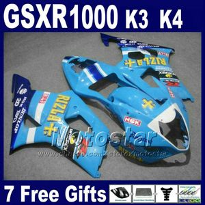 Motorcykelmässa för Suzuki GSX-R 1000 K3 2003 2004 GSXR 1000 03 04 GSXR1000 Blue ABS Plastic Fairing Kit SF30 +7 Gifts
