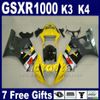 Motorcykelmässa för Suzuki GSX-R 1000 K3 2003 2004 GSXR 1000 03 04 GSXR1000 All Glossy Black ABS Plastic Fairing Kit SF45