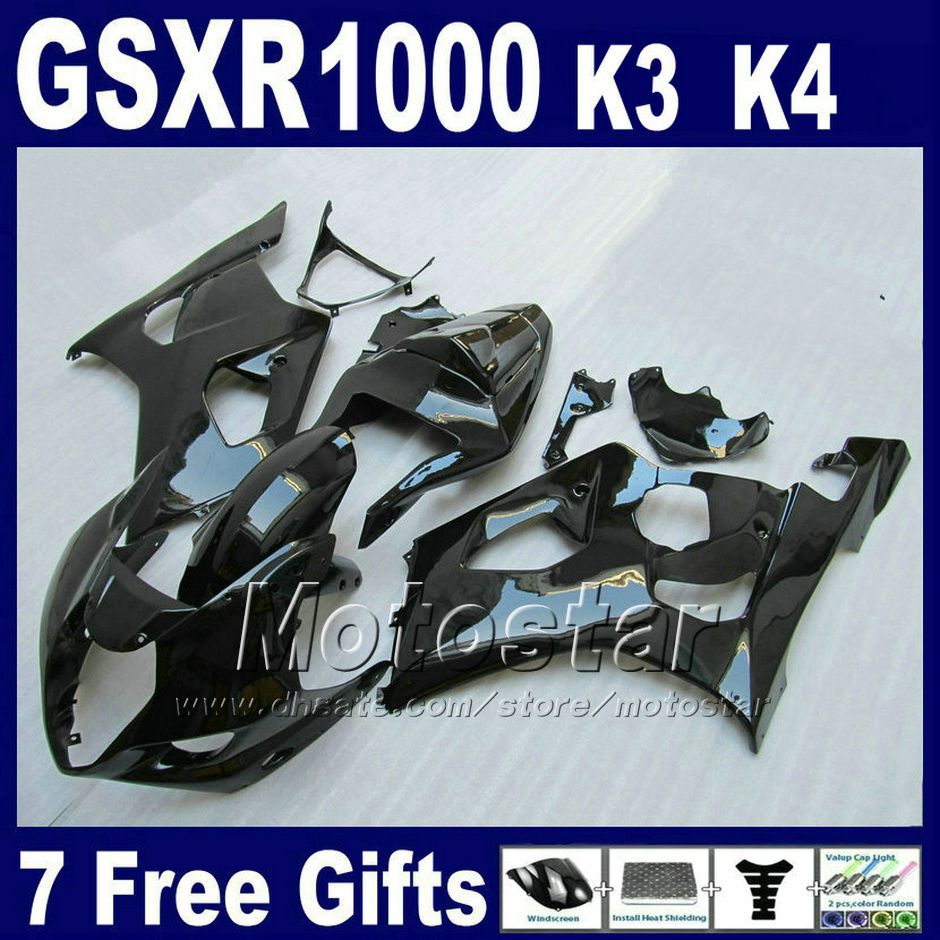 Wysokiej jakości zestaw owiewki dla Suzuki GSXR 1000 K3 2003 2004 GSX-R1000 Fairings GSXR1000 03 04 Wszystkie błyszczące Czarne Motobike Zestaw SF44