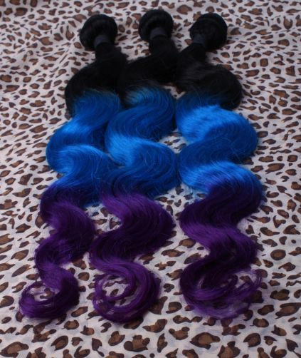 Grosshandel Oxette Dip Dye Blau Lila Ombre Reines Brasilianisches Menschliches Haar Extensions Weben Wellig Ombre Haar Spinnt Menschlichen Korper Welle