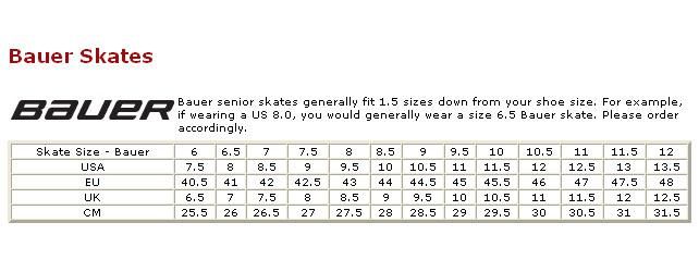 Men S Hockey Skate Size Chart