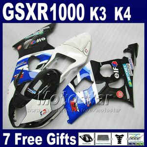 طقم Fairing Kit لسوزوكي GSXR 1000 K3 2003 2004 مخصص Fairings مجموعة GSXR1000 03 04 أبيض أزرق أسود ABS BODYKITS GSX R1000 SF55