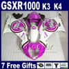 ABS Fairings Set för Suzuki K3 2003 2004 GSXR 1000 GSX-R1000 03 04 GSXR1000 Högkvalitativ Vit Blå Lucky Strike Fairing Kit SF81