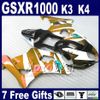 SUZUKI K3 2003 2004 için ABS kaportalar set GSXR 1000 GSX-R1000 kaporta 03 04 GSXR1000 mavi beyaz siyah kaporta kiti SF84 +7 hediyeler