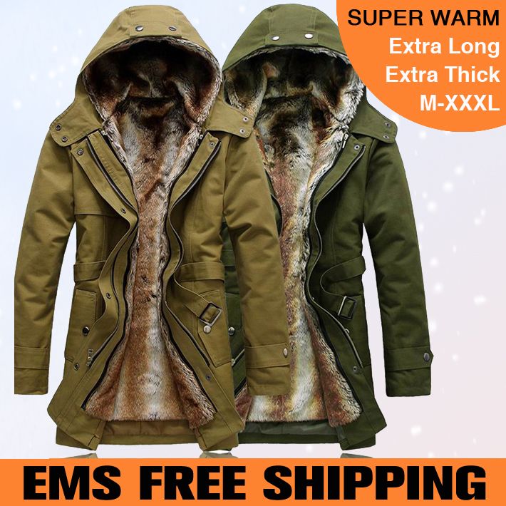 Ems Free Faux Fur Lining Men Trench Coat With Hood Winter Warm Long Jacket Thermal Parkas Plus Size M Xl Mwm218