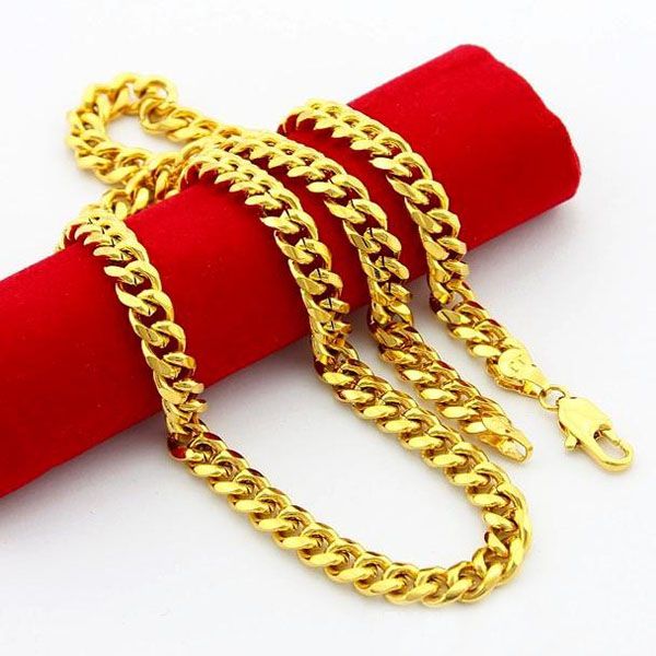 Collar único de los hombres 24 K chapado en oro de la joyería El más nuevo estilo 6.5 mm de ancho Curb collar de cadena de los hombres 52 cm venta caliente de la manera