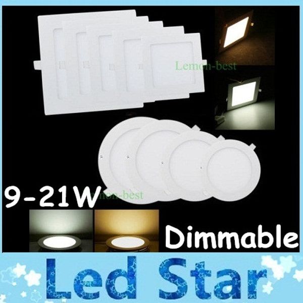 

квадратные / круглые 9w / 12w / 15w / 18w / 21w dimmable светодиодные тонкие панельные светильники встраиваемые светильники 4 "/ 5" / 6 "/ 7