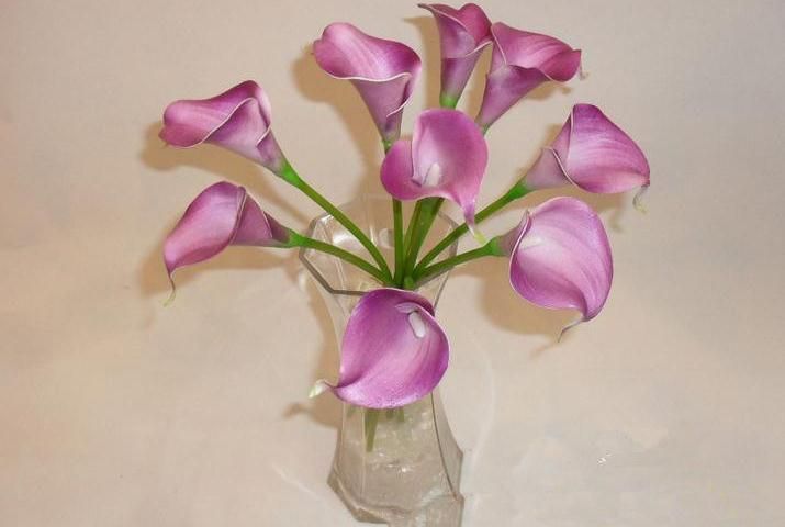 Mini Calla Lily 35 cm / 13,78 "de longues fleurs artificielles Simulation REAL TOUCH PU Callas Lily dix couleurs fleur de mariage décoration de la maison