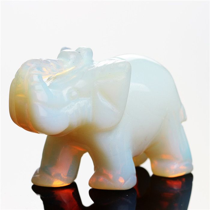 Opalite Natural 1.5 polegada Opal Elefante pedra esculpida Artesanato Estatueta de cura reiki Chakra Cristal livre bolsa