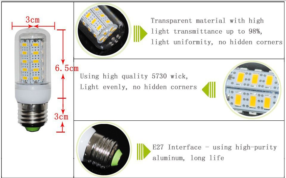 安価なLEDコーンライトE27 LED電球チャンデリアキャンドル7W 12W 15W 18W SMD 5730 5630カバー56 LED E26 GU10 E14 B22 G9温かい白い高。