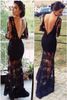 2014 Scoop Open Back See Through Mermaid Lace Appliques Zipper Floor Length Custom Made Sexy OEM Black Backless Evening/Celebrity Dresses