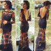 2014 Scoop Open Back See Through Mermaid Lace Appliques Zipper Floor Length Custom Made Sexy OEM Black Backless Evening/Celebrity Dresses