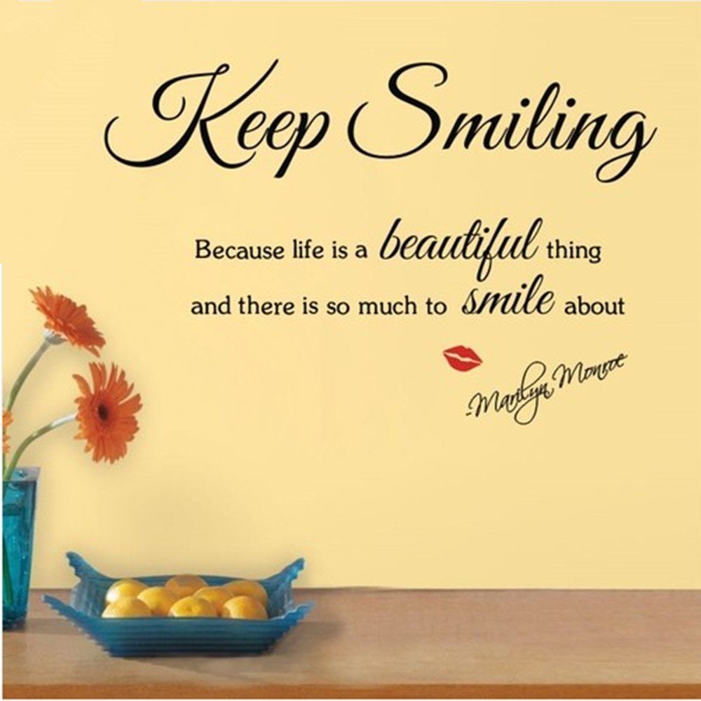 Keep Smiling Because Life A Beautiful Thing Marilyn Monroe s Inspirational Quotes Wall Decals Letter