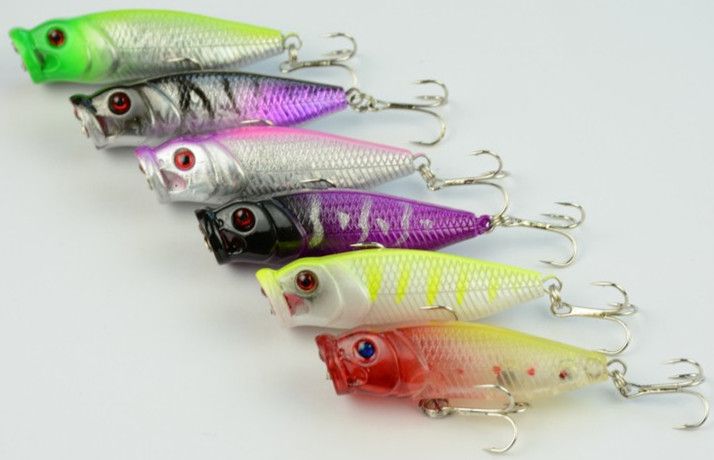 HENGJIA 100 pz 6 colori Popper Esche da pesca 6.5CM 9.2G Top Popper plastica esca dura due ganci (PO011)