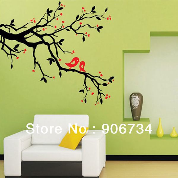 Hoge Kwaliteit Art Mural Home Decor Verwijderbare Vinyl Muursticker Decal Love Heart Tree Bird Design