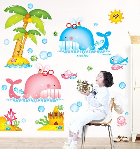 90 120cm Removable Cartoon Fish Whale Wall Sticker Decals For Nursery Kids Room Home Decoration Bathroom Wall Sticker Wall Decal Decor Wall Decal