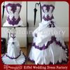 Purple and White Wedding Dresses Strapless Real Sample Lace Appliques Bridal Gowns with Beading Handmade Flowers Gothic Black and White Wear