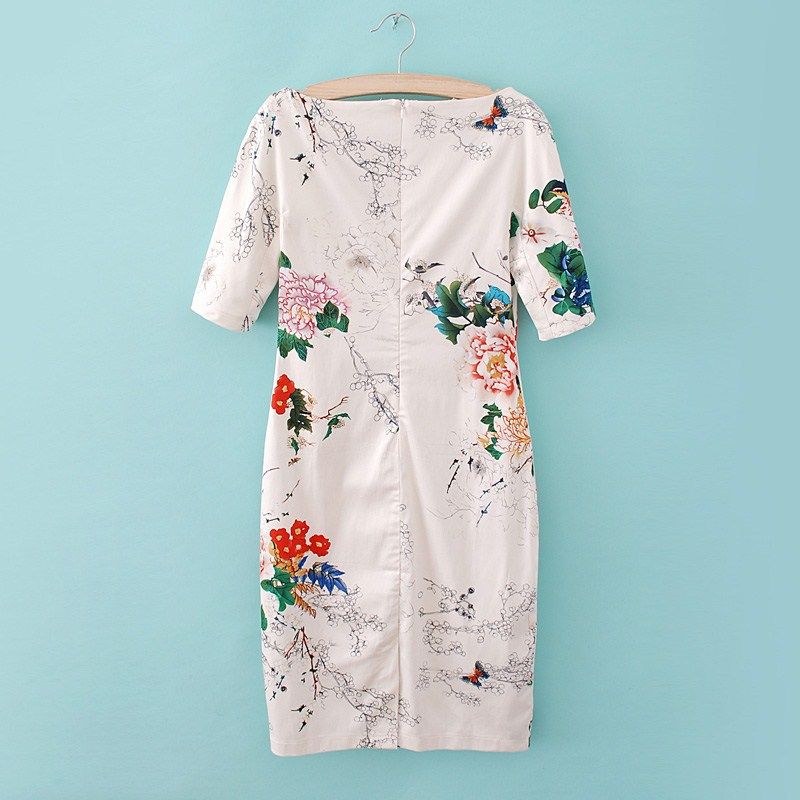 2015 Summer Cheongsam Style Retro Printing Dress Lady Girl Short Sleeve ...