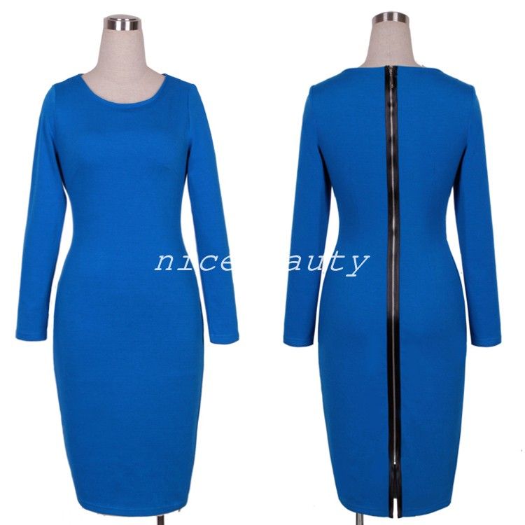 Vintage Office Dress New Arrival 2014 Women Summer Dress Blue Long ...