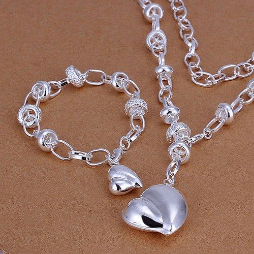 TOP sale 925 sterling silver jewelry sets LS-01.women`s 925 silver plated neckace bracelet set.support Wholesale, retail,mix order,