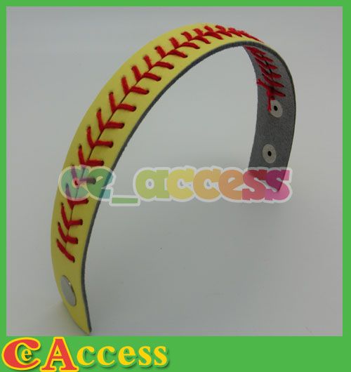 

yellow real leather softball seam bracelet length adjustable