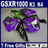 ABS motorcycle parts for SUZUKI GSXR 1000 K3 2003 2004 green flames in black fairing kit GSX-R1000 03 04 fairings GSXR1000 FG94