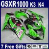 Запчасти для мотоциклов ABS для Suzuki GSXR 1000 K3 2003 2004 Зеленое пламя в черном общеизвестном комплекте GSX-R1000 03 04 FARINGS GSXR1000 FG94