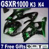 Ricambi moto ABS per SUZUKI GSXR 1000 K3 2003 2004 fiamme verdi in kit carenatura nera GSX-R1000 03 04 carenature GSXR1000 FG94