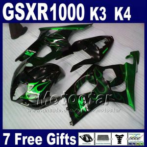 ABS-Motorradteile für Suzuki GSXR 1000 K3 2003 2004 grüne Flammen in schwarzem Verkleidungssatz GSX-R1000 03 04 Verkleidungen GSXR1000 FG94