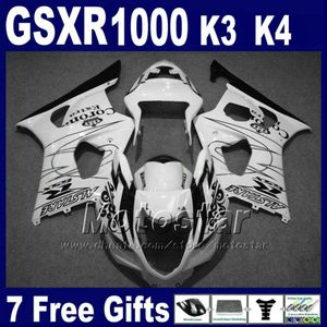 Anpassad Motobike Set för Suzuki GSXR 1000 K3 2003 2004 White Black Corona Fairing Kit GSX-R1000 03 04 FAIRINGS BOODWORK GSXR1000 GH43+7 Gifts