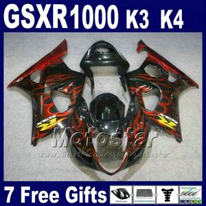 Full Fairing Kit för Suzuki GSXR 1000 K3 2003 2004 GSX-R1000 Red Flames In Black High Grade Fairings Set GSXR1000 03 04 GH42