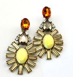 European style Golden Alloy Crystal Rhinestone Resin Gem Flower Drop Dangle Earrings