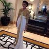 2019 New Arrival Sexy Dubai Hijab Gold Sequins Prom Dresses Gown A-Line V-Neck 3/4Long Sleeve Pleated Long Party Gown Evening Dress